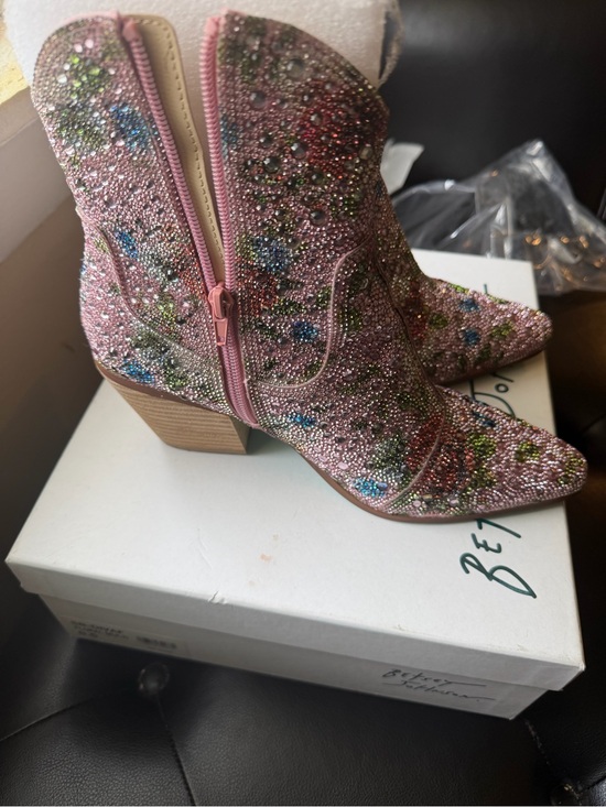 Betsey Johnson Shoes - Betsey Johnson Pink Crystal Floral Ankle Booties